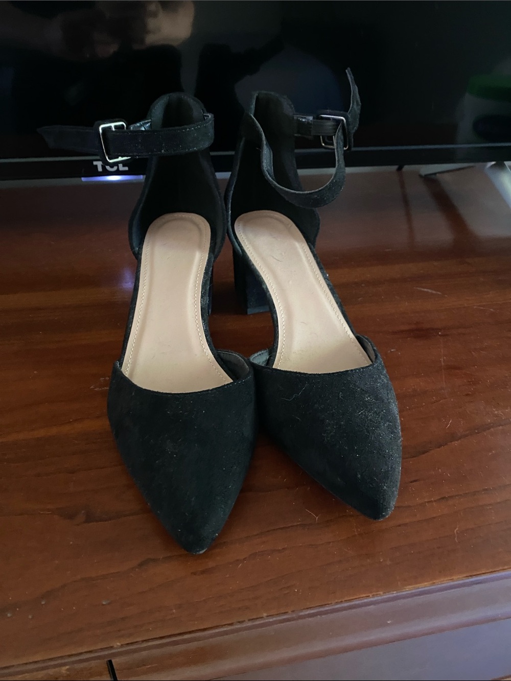 Zara Black Pointed-Toe Ankle-Strap Heels